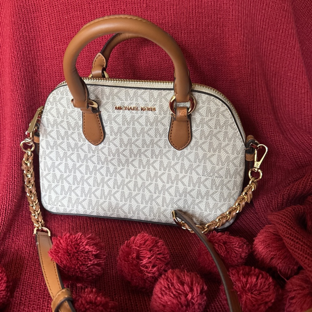 Michael Kors Brown and Cream Signature Satchel